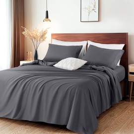 SONORO KATE Queen Size 4-Piece Sheet Set - Luxury 1800 Thread Count Microfiber with Deep Pockets, Cooling, Wrinkle-Free & Ultra Soft for Hotel-Style Comfort (Dark Grey-6,Queen)
