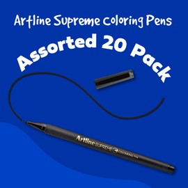 Artline EPFS 210 Supreme Colouring Pen 0.6mm Writing Width, Assorted 20 Pack, Multi Color, Vividly Coloured Water Based Ink - drawing, decorating, sketching, designing, illustration art