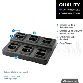 Midland® - BGC200 Gang Charger - Charge up to 6 Midland® BR200 Business Two-Way Radios Six Spare Batteries at Once - BizTalk Charger for Ranches Farms Schools Churches- Radios - Batteries Not Included