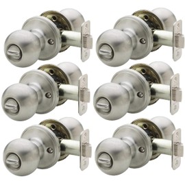 Copper Creek BK2030SS-6 Ball Door Knob, Privacy Function, 6 Pack, Satin Stainless