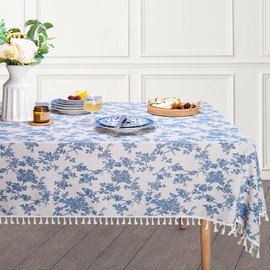LOVOUS Linen Floral Square Tablecloth 60 x 60 Inch – Washable Vintage Blue Table Cloth for Indoor & Outdoor Dining, Restaurant, Picnic, Pastoral Table Cover Decor