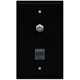 RiteAV - Black 1 Port Coax Cable TV- F-Type 1 Port Phone Black Wall Plate