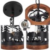 Rustic Bear Pendant Light, 1-Light Farmhouse Wood and Metal Cage