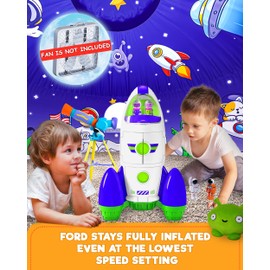 Skywin-Air Tent for Kids, Inflatable Tent for Kids, Playhouse with Door - 77x50 Inches Blow Up, Sets Up and Stores Away in Seconds (Fan NOT Included) (Space Style with Door) (Shinny Space)