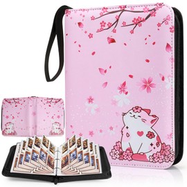 Sammelkarten Album, Sammelalbum Karten mit 4 Taschen, Halten von 400 Karten, 50 Abnehmbare Hüllen, PU Tragbar Wasserdicht Karten Halter Heft für Mädchen