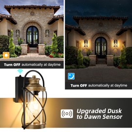 OKELI Dusk to Dawn Outdoor Wall Lights, Waterproof Exterior Lighting Fixtures, Rustic Farmhouse Wall Lanterns with Clear Glass Shades, Anti-Rust Outside Lights for House Garage Patio Front Porch