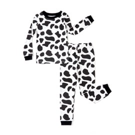 PATPAT Modal Toddler Kids Pajama Sets - Snug Fit Long Sleeve Crew Neck Sleepwear,Soft Breathable Pjs for Unisex Boy Girs,Black Cow Print,Size 4T