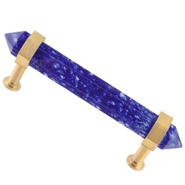 mookaitedecor Brushed Brass with Blue Smelting Quartz Double Crystal Points Drawer Pulls Cabinets Handles Door Knobs for Dresser Cupboard Kitchen Decor