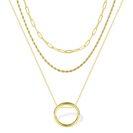 BOUTIQUELOVIN 3 Strands Gold Layered Necklaces for Women 2024 Trendy Fashion Necklaces Layering Circle Necklace