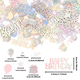 200 PCS Happy Birthday Confetti - Iridescent Glitter Party Confetti with Stars, Balloons, Cakes & Letters for Birthday Table Decorations, DIY Arts Crafts, Wedding, Baby Shower (Mixed Shapes)