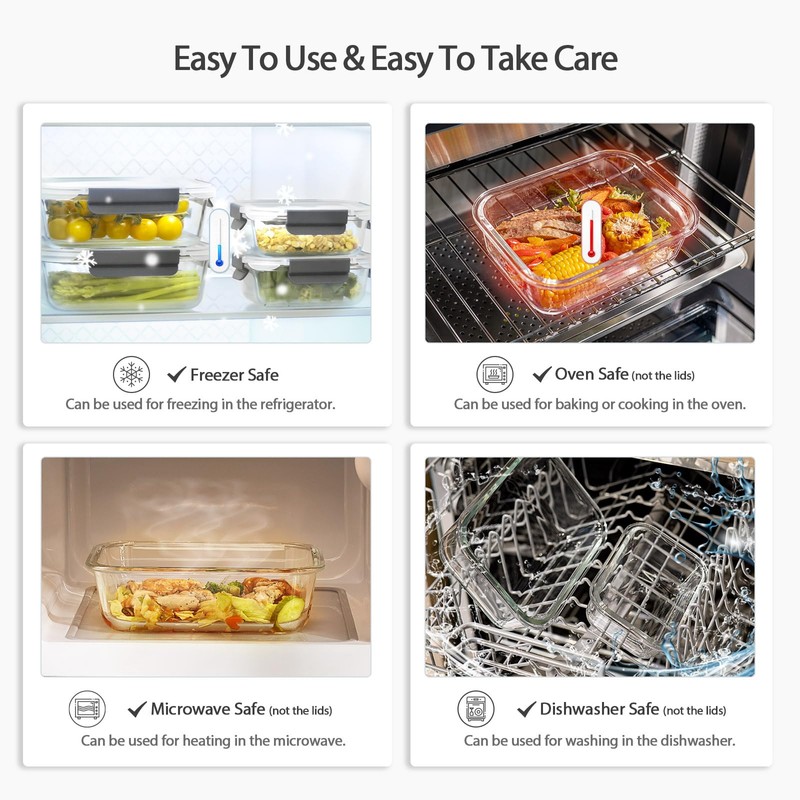 AILTEC 10 Pack Glass Meal Prep Containers with Lids -
