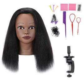 SOPHIRE - Cabeza de maniquí de pelo 100% real con soporte, para peluquería y cosmetología, maniquí de entrenamiento y práctica, color negro