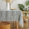 Gernaice Rustic Stripe Embroidered Tablecloth Heavy Rectangle Tassel Cotton Linen