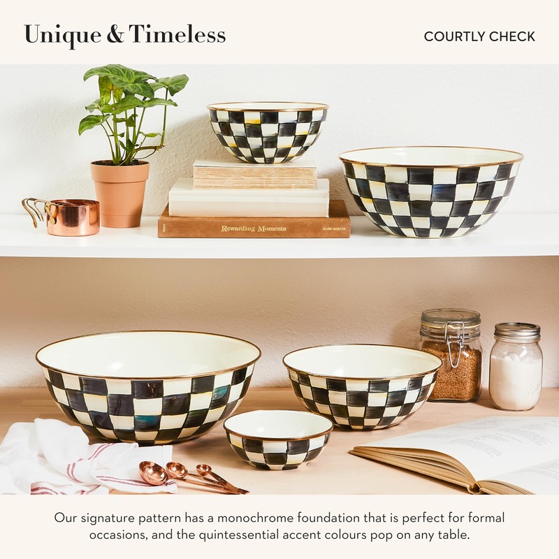 MACKENZIE-CHILDS Enamel Everyday Bowl, Serving Bowl for Entertaining, Medium, Black-and-White