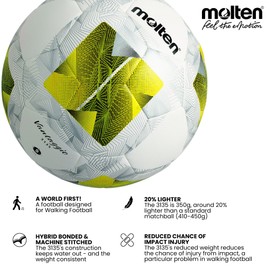 Molten Vantaggio 3135 Lightweight Hybrid Bonded Walking Football | Premium Match Ball | Padded TPU Cover For Excellent Control | Consistent Weight I Size 5 - For Boys and Girls Aged 14 plus & Adults