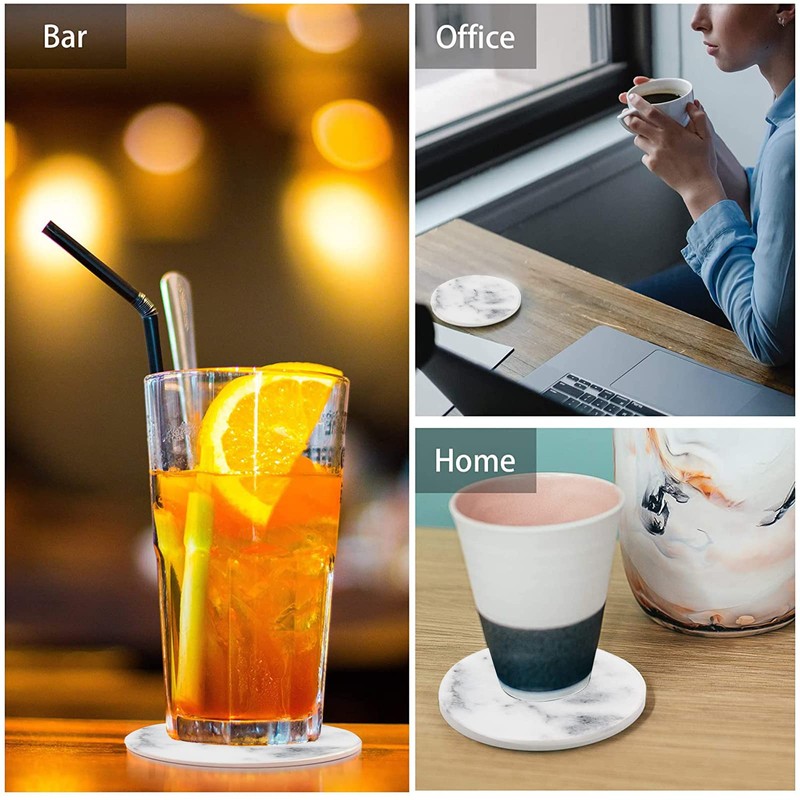 PERCEA Posavasos de Cerámica, Posavasos Redondo Diseño de Mármol, Juego