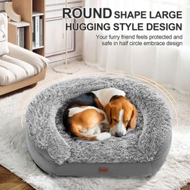 3.7 inch Thickened Orthopedic Dog Beds for Small Dogs, Supportive Dog Sofa Bed with 28D Egg-Crate Foam, Removable Washable Plush Cover, Waterproof Lining, Half-Round Design for Puppy,Senior Dog