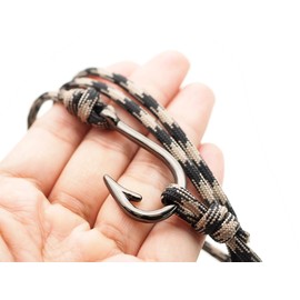 CRAFTMEMORE Fish Hook Pendant Bracelet - Made with 550 Military Paracord, Adjustable Bracelet & Anklet (Tan and Black)