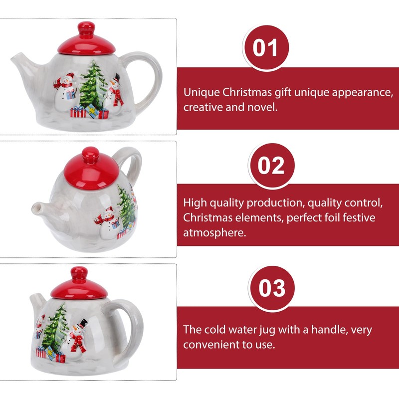 Housoutil Christmas Tree Teapot, Christmas Teapot with Handle, Ceramic Christmas