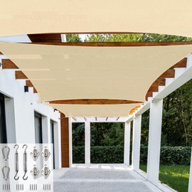 Patio Paradise 14' x 16' Sand Sun Shade Sail Rectangle Canopy UV Block Awning with Hardware Kits Commercial Grade for Patio Backyard Lawn Garden Outdoor Activities