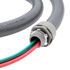 Maxxima 3/4 in. x 6 ft. Liquid Tight Non-Metallic PVC Connector Conduit Electric Cable Whip - 7.6 ft. of 8 AWG Conductor Wires and 10 AWG Grounding Wire, One 3/4” Straight and One 3/4” 90° Connector