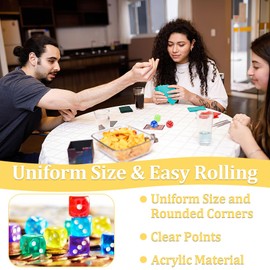 50 Piece Dice Set, 14 mm Play Dice, Acrylic Dice Colourful with Round Corners for Dice Games, Table Games, Bar, KTV Party, Tutoring, 10 Colours with Storage Box