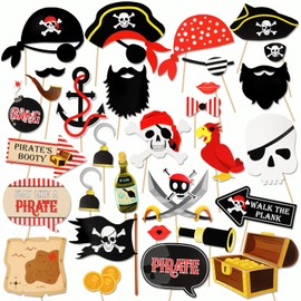 HOWAF 30 Pirate Decoration Children's Birthday Pirate Photo Props Photo Box Accessories Pirate Photo Box Props Pirate Photo Booth Pirate Hat Eye Patch Pirate Children Pirate Party Bag for Pirate Party