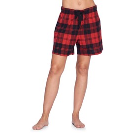 Ashford & Brooks Conjunto de 2 pantalones cortos de pijama de franela suave a cuadros para mujer, Negro Rosa Cuadros/Rojo Negro Tartán, XS