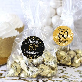 216 Pieces 60th Birthday Stickers Anniversary Labels Round Stickers for Gift Packaging Guest Gift Wedding Party Bag Celebration Party Decoration