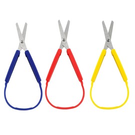 3 Pack Loop Scissors, Loop Handle Self-Opening Adaptive Scissors for School, Kids Safety Children and Adults Special Needs, 7.8 Inches (Red Yellow Blue)