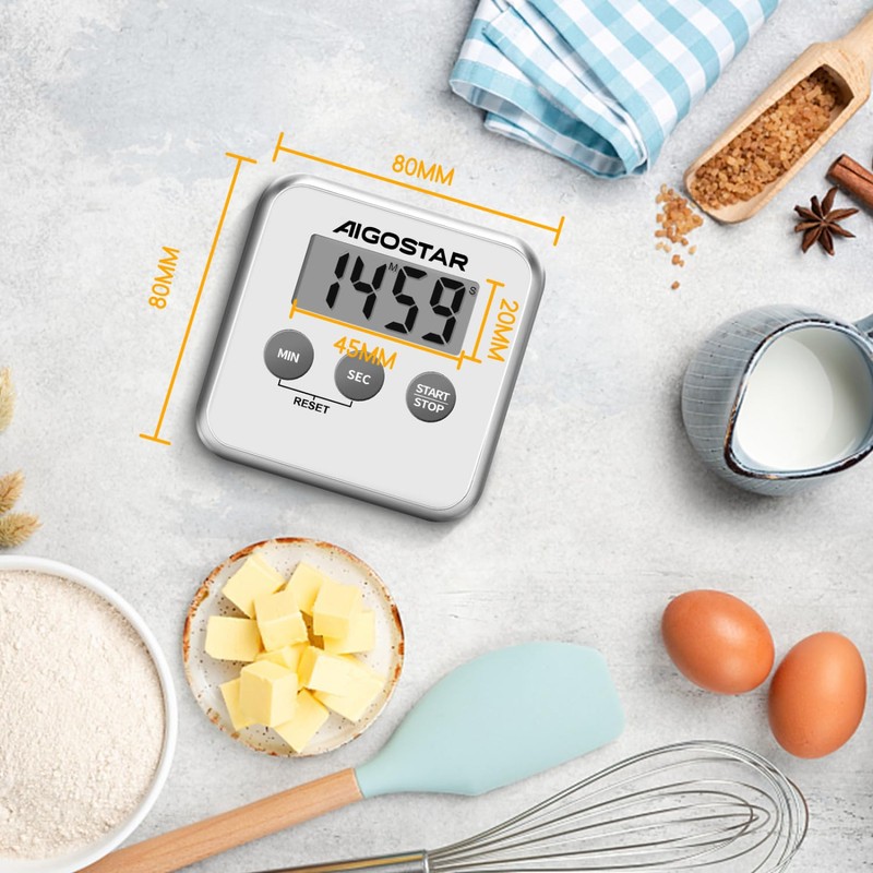 Aigostar Timer - Digital Kitchen Timer with Large LCD Display,
