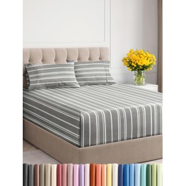Extra Deep Twin XL Sheet Set - 4 Piece Breathable and Cooling Sheets - Hotel Luxury Bed Sheets Set - Easy Fit - Soft, Wrinkle Free and Comfy Sheets Set - Grey Striped Sheet Set with Extra Deep Pockets
