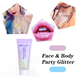 Shirene Body Glitter Gel,50ml Meerjungfrau Chunky Glitzer Liquid Body Glitzer Flüssiger Face Glitters Shimmer Pailletten Funkelnde Sequins Glitzer Gel für Face Hair Nails Festival Party DIY