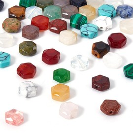PH PandaHall 54pcs Gemstone Beads 8mm Hexagonal Coin Charms Faceted Natural Stones Loose Crystal Bead for Bracelet Jewellery Making Mixed Colour