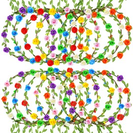 HONLYNE 64 PCS Assorted Colored Flower Crown, Wreath Headband Flower Crowns for Women