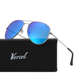 Versol Aviator Sunglasses for Men Women Mirrored Lens UV400 Protection Lightweight Polarized Aviators Sunglasses Blue Mirror Lens
