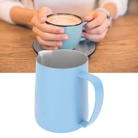 Coffee Steaming Jug, Milk Coffee Art Frothing Jug Stainless Steel Heat Resistant 600ml Point Mouth Design for Office (Light Blue)