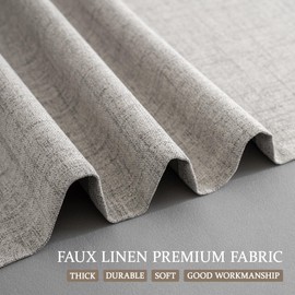 Novecozy 100% Blackout Curtains 63 Inches Long, Linen Thermal Insulated Curtains & Drapes for Bedroom/Living Room, Rod Pocket/Back Tab/Hook Belt/Ring Clips (2 Panels, W50 x L63, Greyish White)