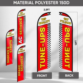 Auto Repair Shop Feather Flag - Flags Automotive Brake Service, Shocks & Struts, Tune-UPS, AC Service Swooper Flag for Auto Services Supplies Set of 4-12ft x 2.5ft (Pole not included)