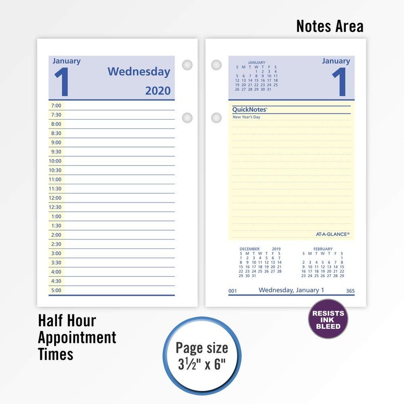AT-A-GLANCE 2020 Daily Desk Calendar Refill, QuickNotes, 3-1/2" x 6",