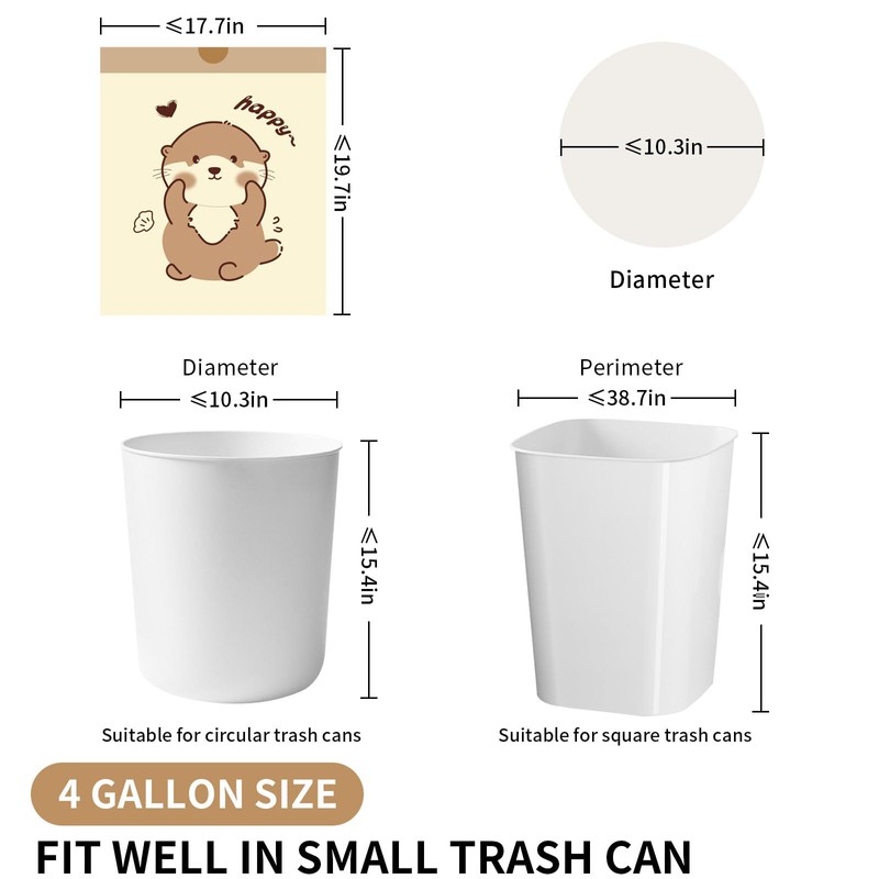 VOK 4 Gallon Trash Bags with Otters Printed, Drawstring Small