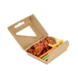 Restaurantware-Eco Tek 5 x 4 x 2 Inch Clamshell Containers, 100 Disposable To Go Food Containers - Corrugated, Side Vents, Kraft Paper Take Out Containers, Clear Window, For Salad, Or Sandwiches