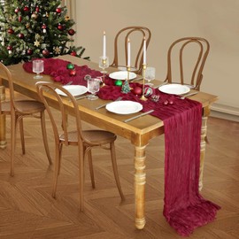 Christmas Table Runner, 10FT Burgundy Table Runner 35*120inch Boho Dark Red Table Runners for Burgundy Christmas Decorations Party Supplies Christmas Table Centerpiece Decorations