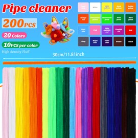 200PCS Pipe Cleaners, 20 Color Pipe Cleaners Chenille Stem, Fuzzy Sticks Pipe Cleaners Craft Supplies for DIY Arts Crafts Project