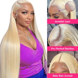 HELLOSH 613 13x6 Lace Front Wig Human Hair 200 Density 613 Lace Front Wig Human Hair 28 Inch Straight Blonde Wig Human Hair 13x6 HD Lace Frontal Wigs Human Hair Pre Plucked With Baby Hair