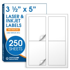 Spartan Industrial Printable Laser and Inkjet Labels - 3 1/2" X 5" White Printer Labels - 250 Sheets, 1000 Total Labels for Shipping and Organizing Classrooms, Office, Storage