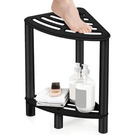 VOTZAAQ Stainless Steel Shower Stool, Double Layer Corner Shower Bench for Inside Shower, Shower Foot Rest for Shaving Legs, Matte Black Shower Seat for Small Bathroom