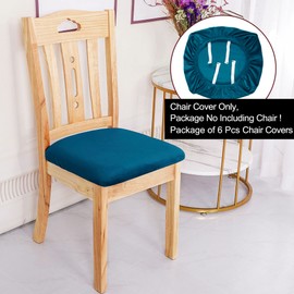PiccoCasa Dining Chair Seat Covers Set of 6, Velvet Chair Seat Cover with Ties for Dining Room - Stretch Dining Chair Covers for Wedding Hotel, Removable Washable Peacock Blue Chair Covers