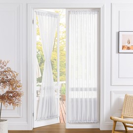 Tollpiz Sheer Door Curtain Closet Linen Textured Curtain Sheers Doorway Light Filtering Voile French Door Rod Pocket Curtains Patio Glass Doors, 25 x 80 inches Long, White, 1 Panel