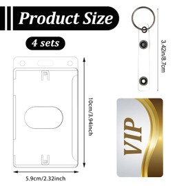 4Pcs Plastic ID Card Holder, Clear Badge Holder with Keyring Card Holder Keychain with Thumb Slot Rigid Fuel Card Holder Credit Card Protector